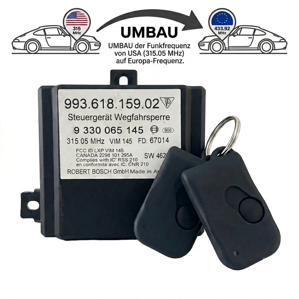 Wegfahrsperre Umbau/Generalüberholung auf EU Frequenz 434MHz Porsche 993